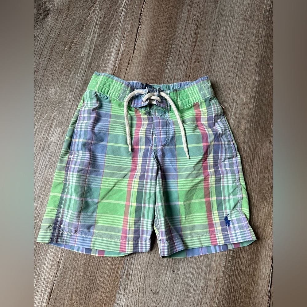 Polo Ralph Lauren Plaid Green Blue Swim Shorts Swim Wear Kids Size 5